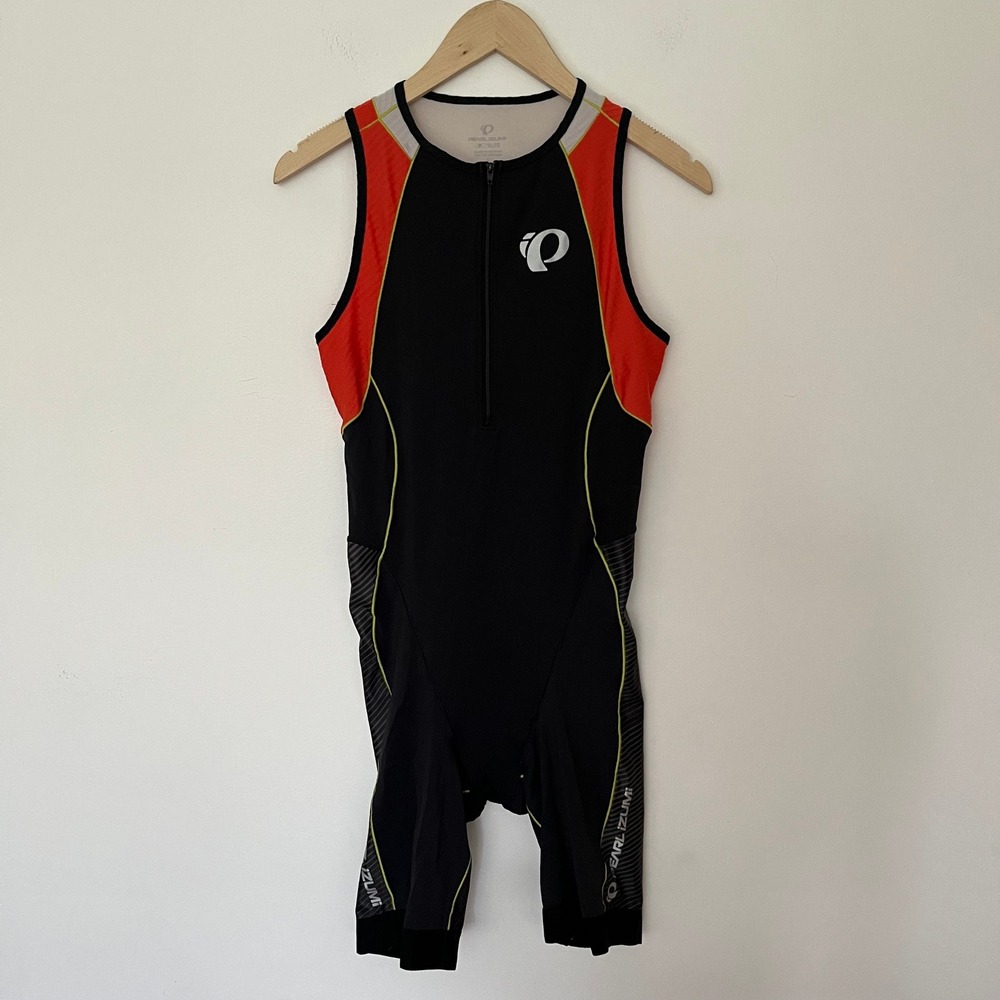 Pearl Izumi Elite Mens Triathlon Suit Black Orange Sleeveless Padded Trisuit L